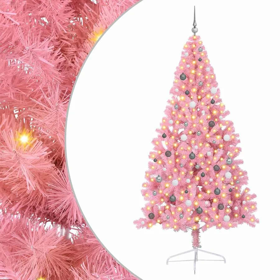 Sapin de Noël artificiel pré-éclairé Rose 240 cm PVC - 2