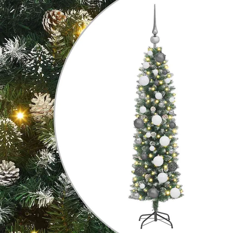 Arbre de Noël artificiel slim avec 150 LED Vert et blanc 120 cm - 2
