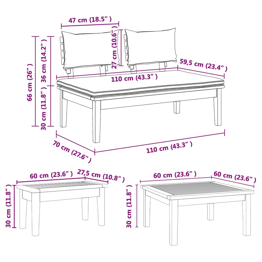Ensemble de canapé de jardin 3 pcs Marron et gris - 9