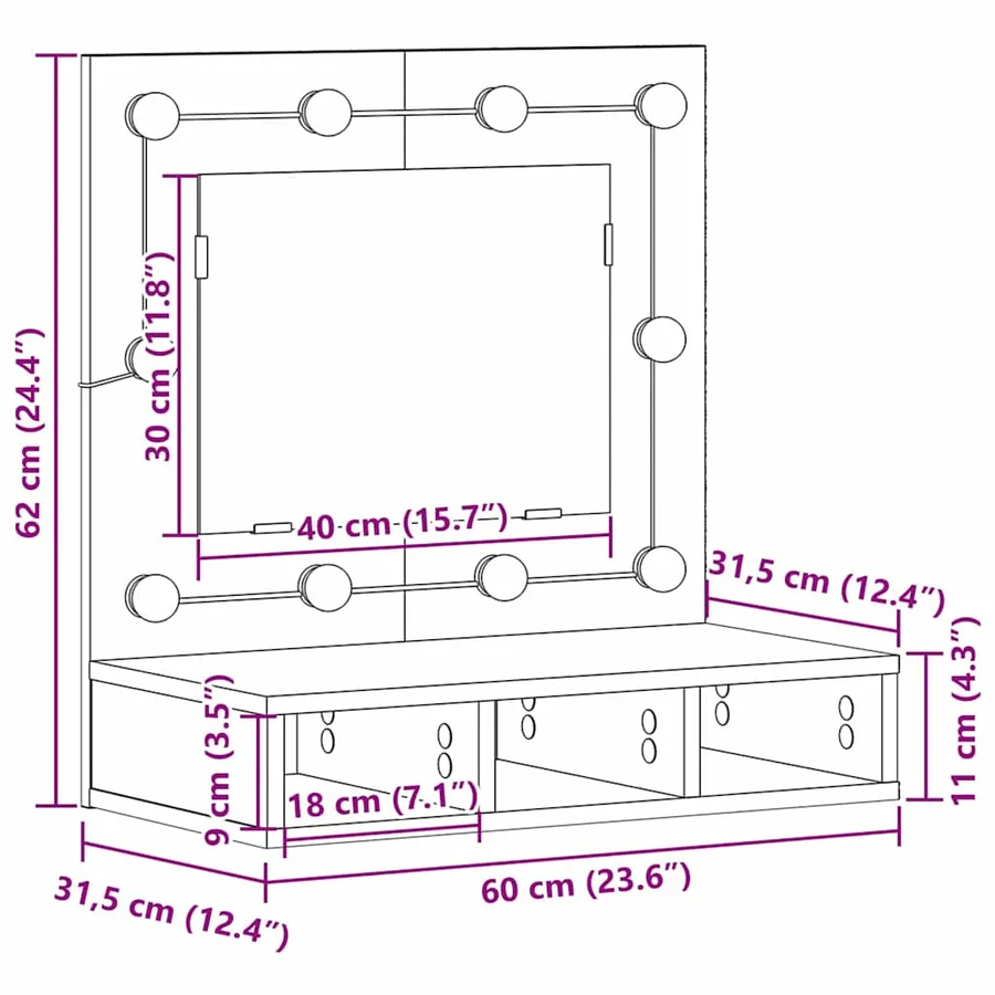Armoire Miroir Chêne artisanal 60 x 31,5 x 62 cm - 16