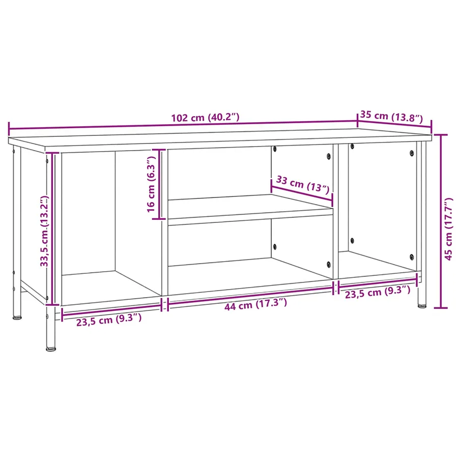 Meuble TV Bois Ancien 102 x 35 x 45 cm Bois d'ingénierie - 11