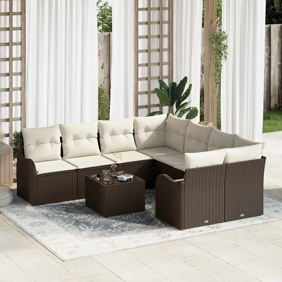 Ensemble de canapé de jardin 9 pcs Marron polyrotin
