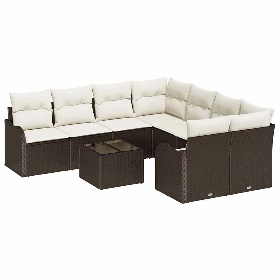 Ensemble de canapé de jardin 9 pcs Marron polyrotin - 2