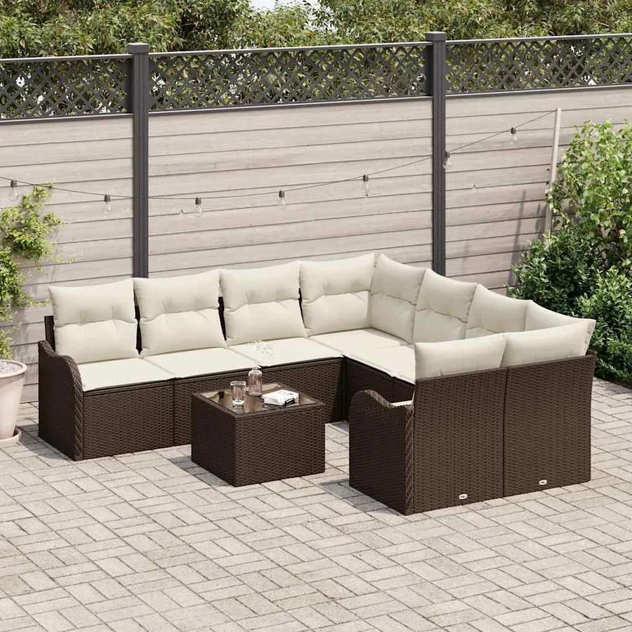 Ensemble de canapé de jardin 9 pcs Marron polyrotin - 3