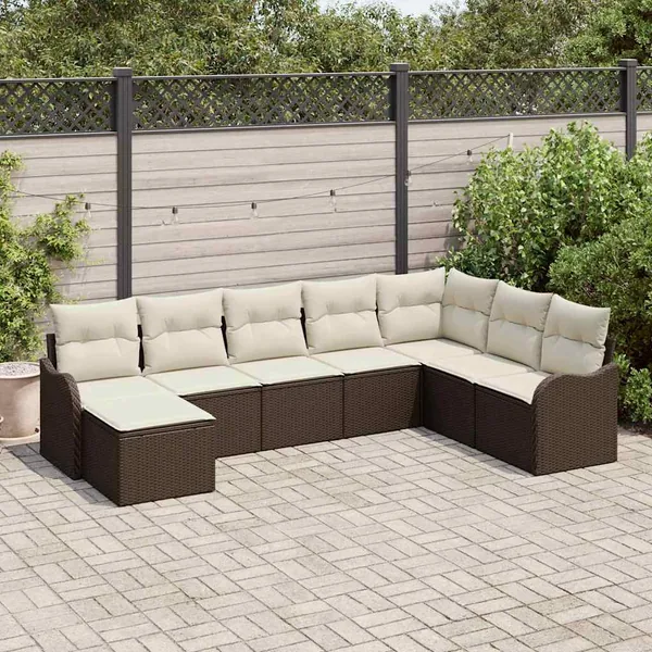 Ensemble de canapé de jardin 8 pcs Marron Poly rotin