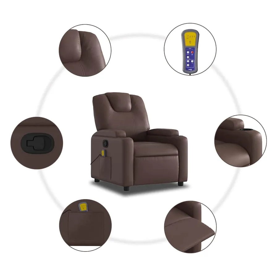 Fauteuil de massage inclinable Marron Similicuir - 8