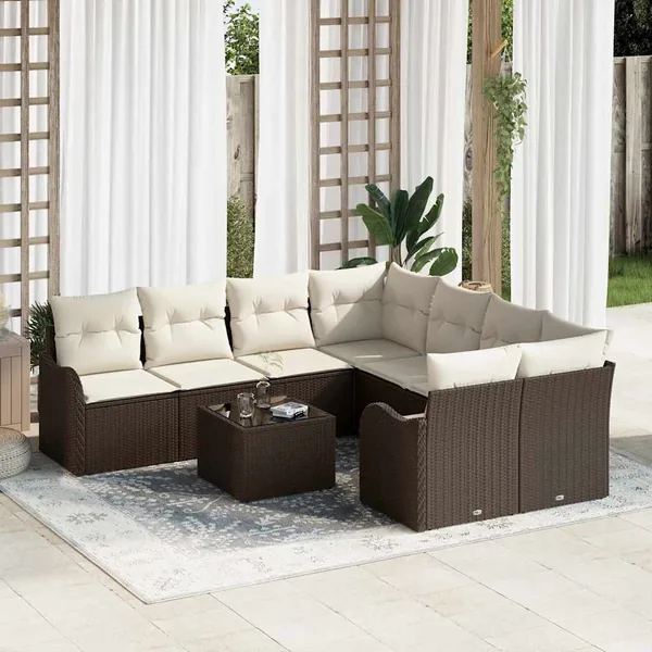 Ensemble de canapé de jardin avec coussin 9 pcs Marron et Crème