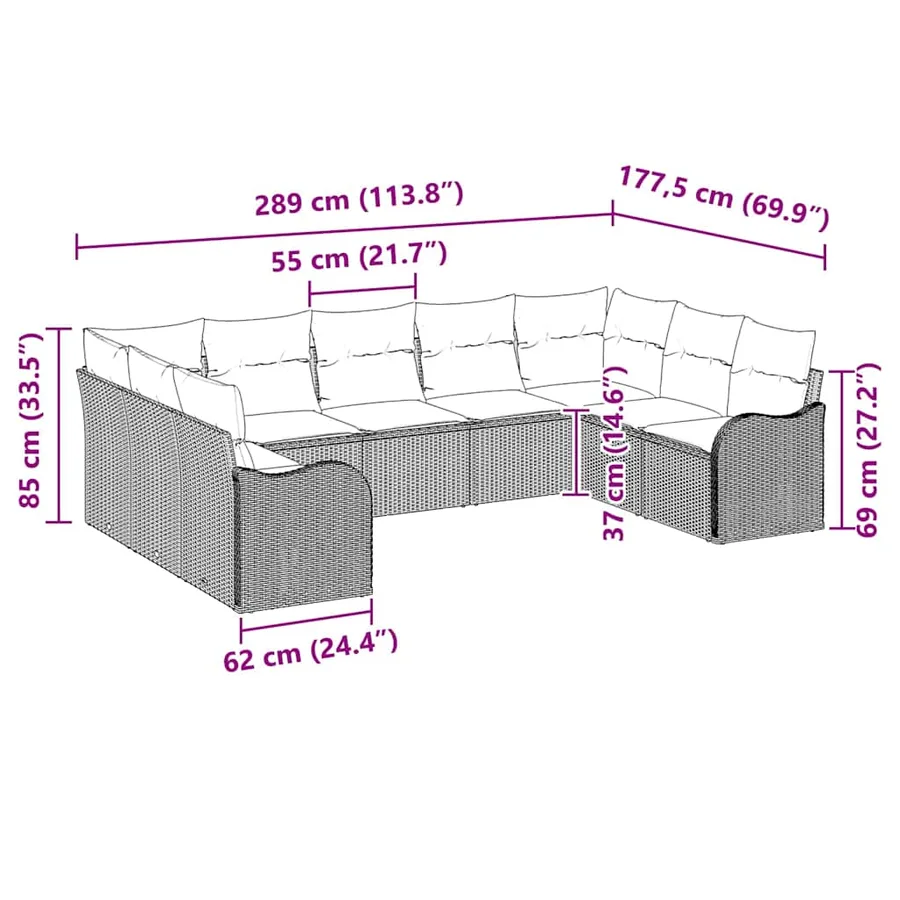 Ensemble de canapé de jardin 9 pcs Marron et blanc polyrotin - 12