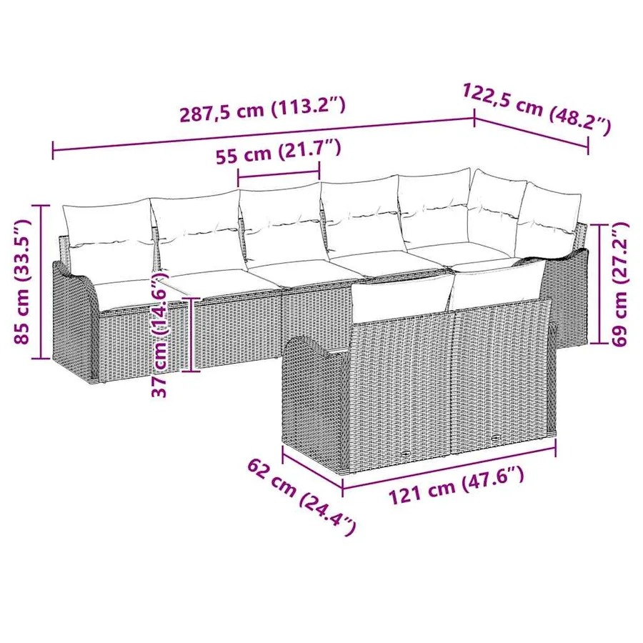 Ensemble de canapé de jardin 8 pcs Marron et blanc Poly rotin - 12