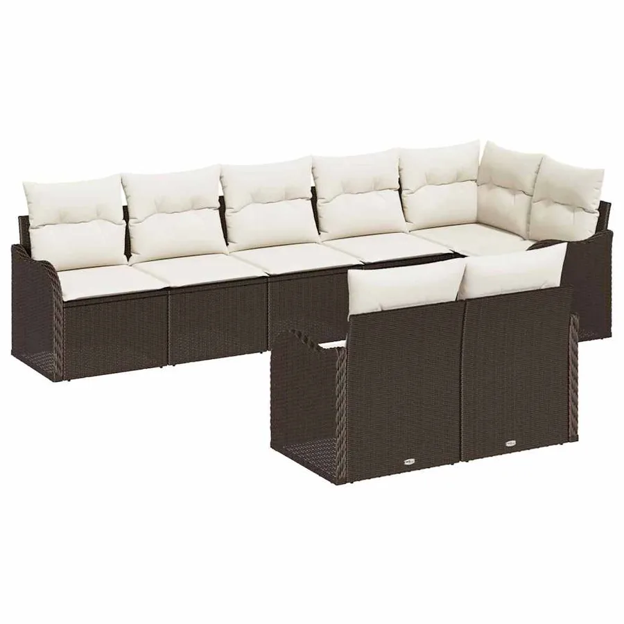 Ensemble de canapé de jardin 8 pcs Marron et blanc Poly rotin - 2