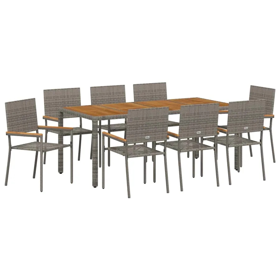 Ensemble de salle à manger pour jardin 9 pcs Gris polyrotin - 2