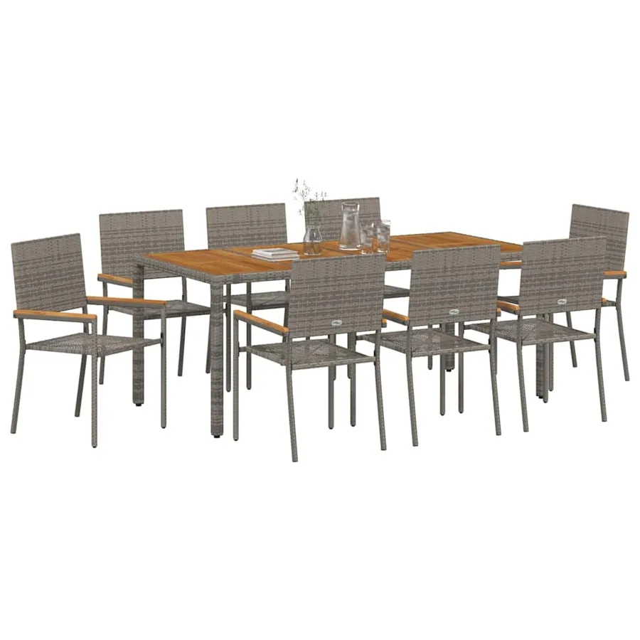 Ensemble de salle à manger pour jardin 9 pcs Gris polyrotin - 3
