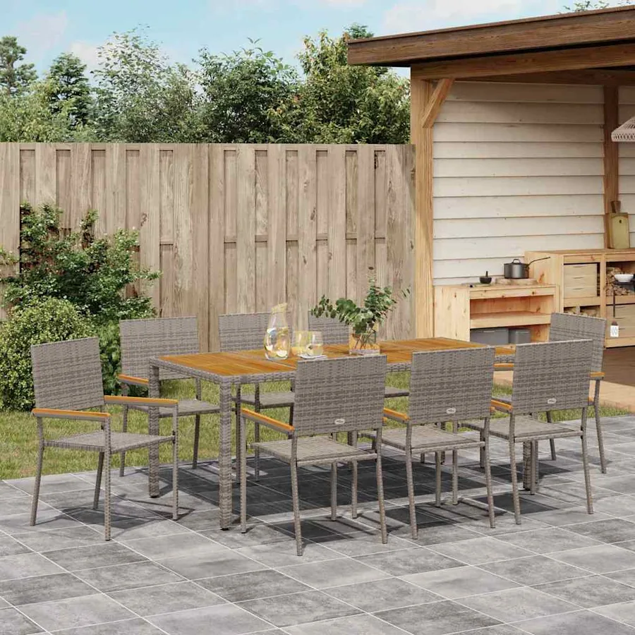 Ensemble de salle à manger pour jardin 9 pcs Gris polyrotin - 4