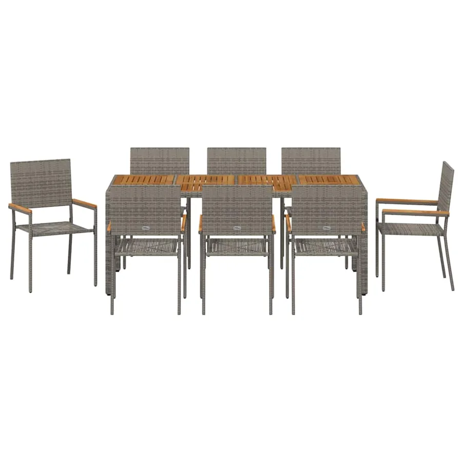 Ensemble de salle à manger pour jardin 9 pcs Gris polyrotin - 7