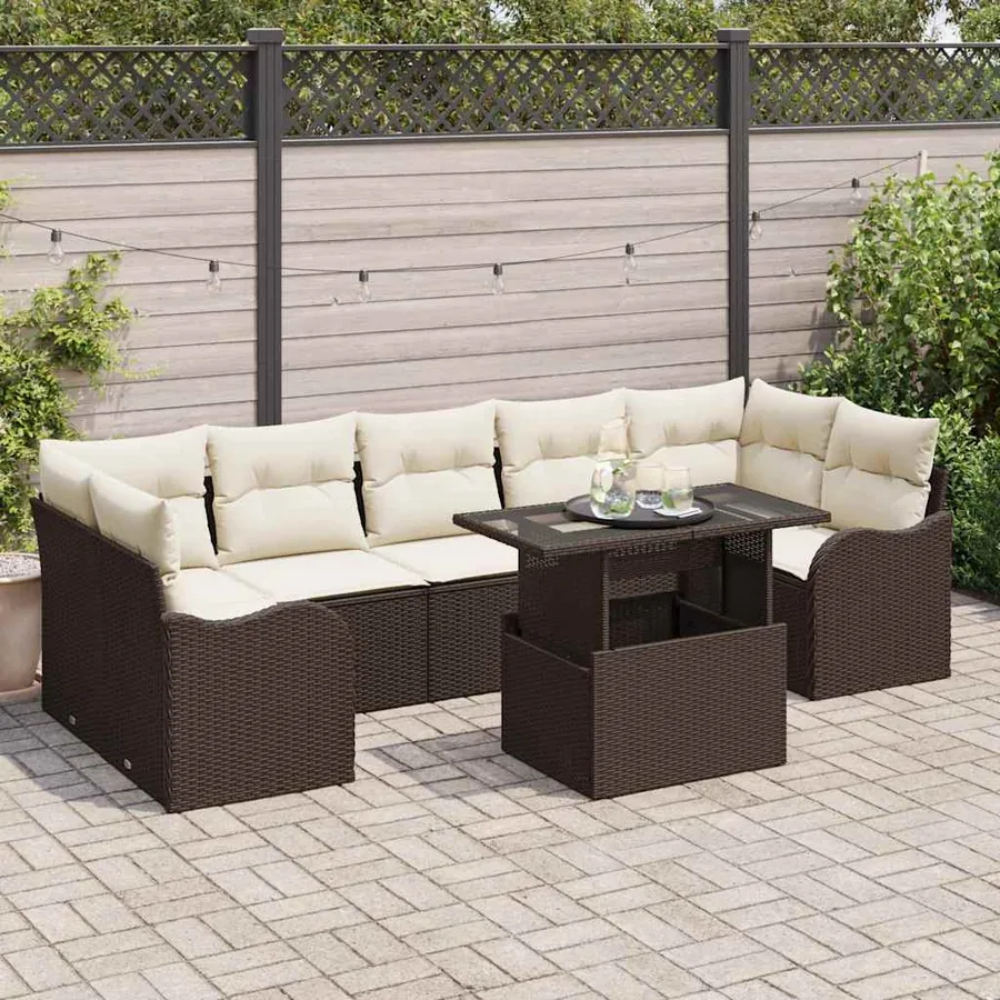 Ensemble de canapé de jardin 8 pcs Marron Poly Rattan