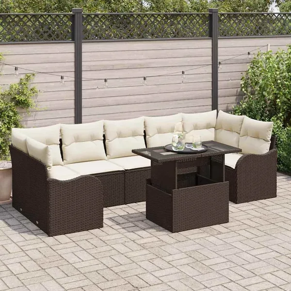 Ensemble de canapé de jardin 8 pcs Marron Poly Rattan