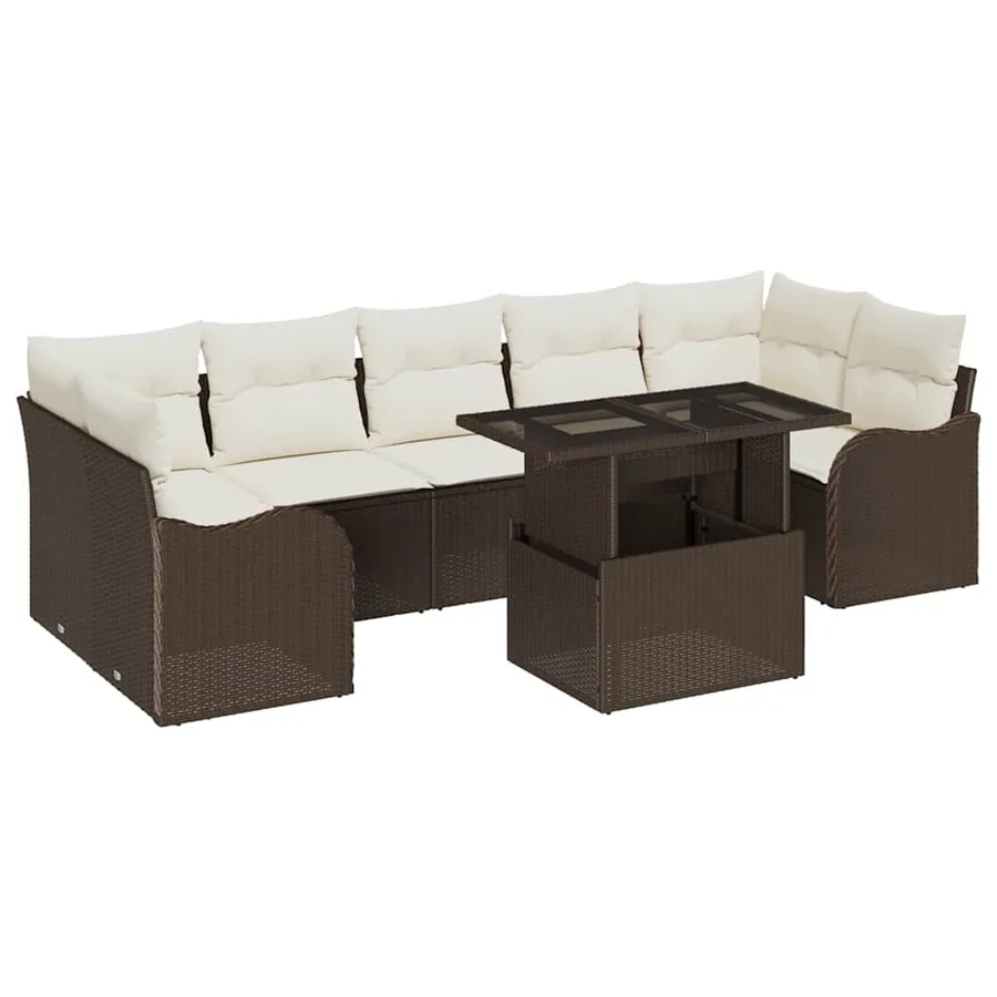 Ensemble de canapé de jardin 8 pcs Marron Poly Rattan - 2
