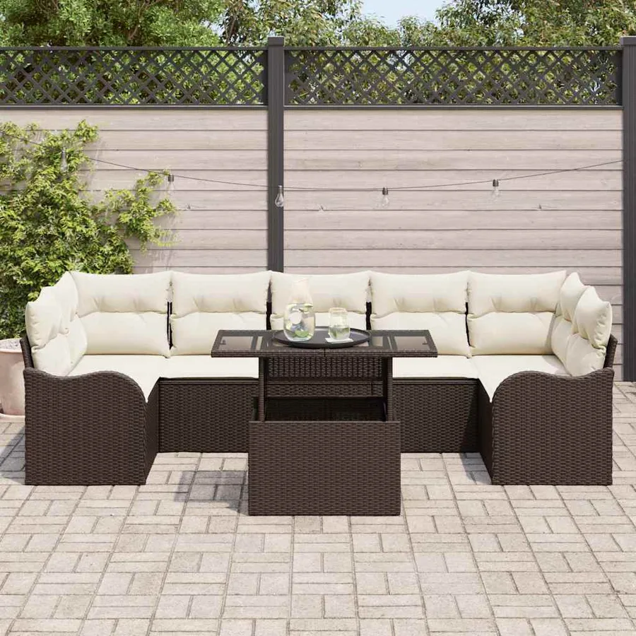 Ensemble de canapé de jardin 8 pcs Marron Poly Rattan - 3