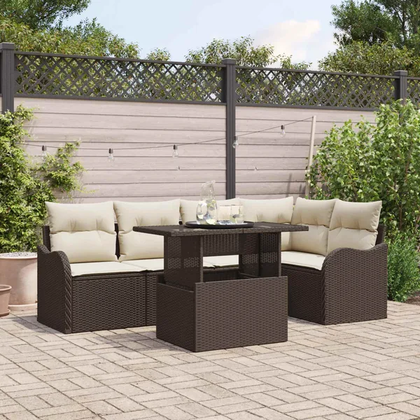 Ensemble de canapé de jardin 6 pcs Marron Poly Rattan