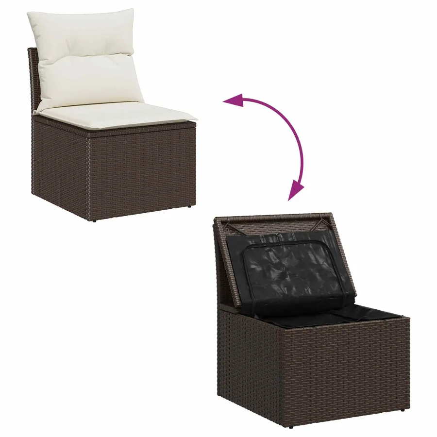 Ensemble de canapé de jardin 6 pcs Marron Poly Rattan - 12