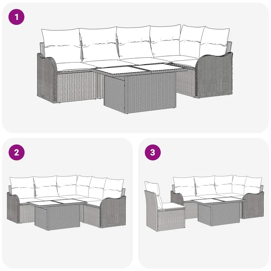Ensemble de canapé de jardin 6 pcs Marron Poly Rattan - 15