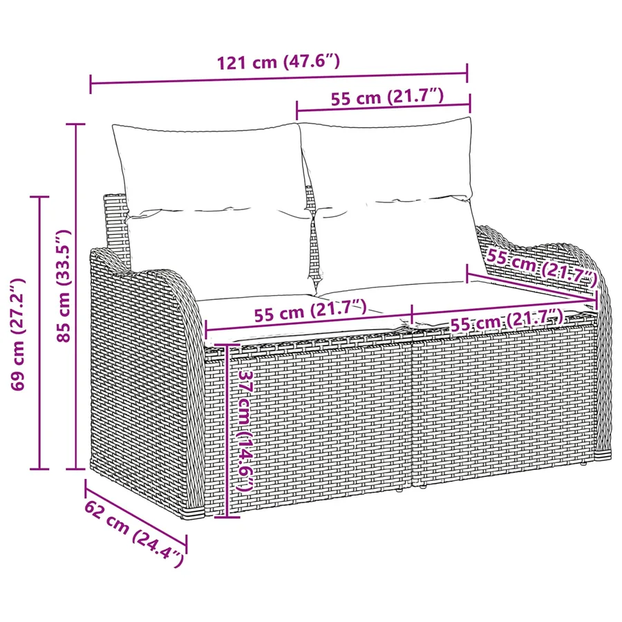 Ensemble de canapé de jardin 6 pcs Marron Poly Rattan - 18