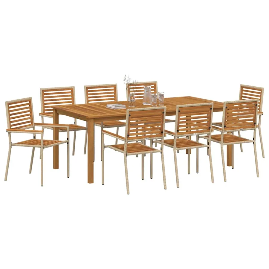 Ensemble de salle à manger pour jardin 9 pcs Beige - 3