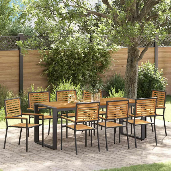 Ensemble de salle à manger pour jardin 9 pcs Noir et Marron