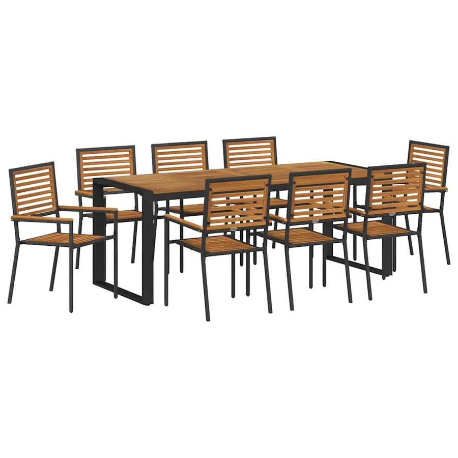 Ensemble de salle à manger pour jardin 9 pcs Noir et Marron - 2