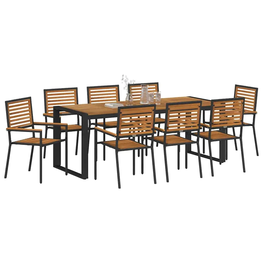 Ensemble de salle à manger pour jardin 9 pcs Noir et Marron - 3