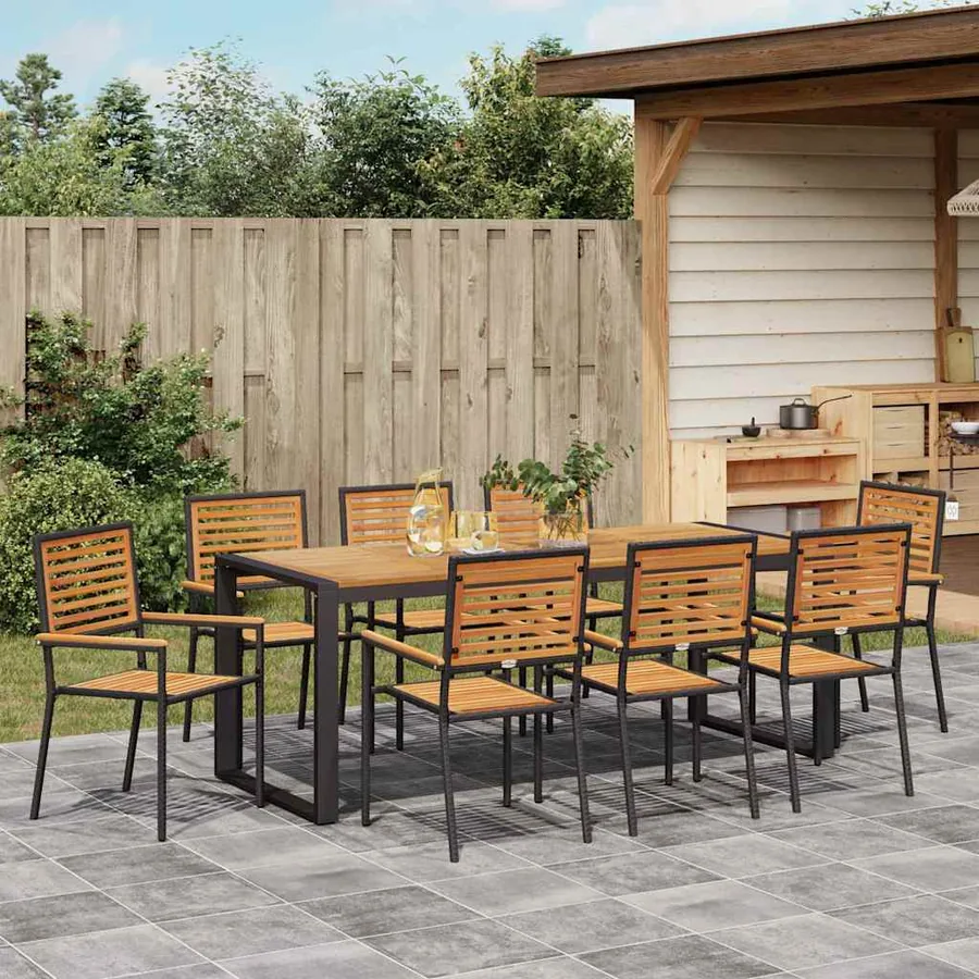 Ensemble de salle à manger pour jardin 9 pcs Noir et Marron - 4