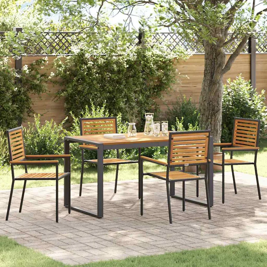 Ensemble de salle à manger pour jardin 5 pcs Noir et Marron