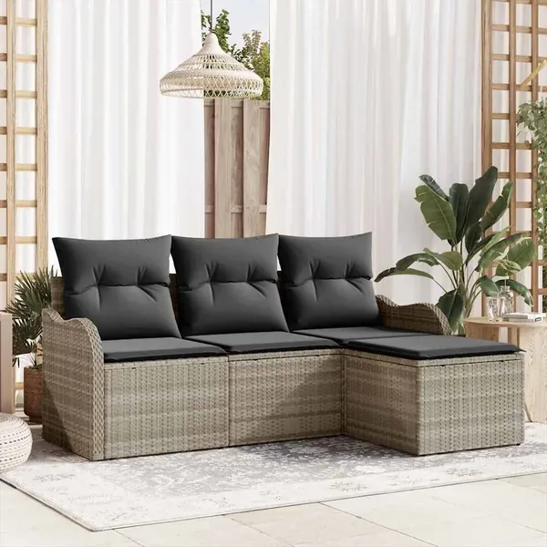 Ensemble de canapé de jardin 4 pcs Gris clair Poly rotin