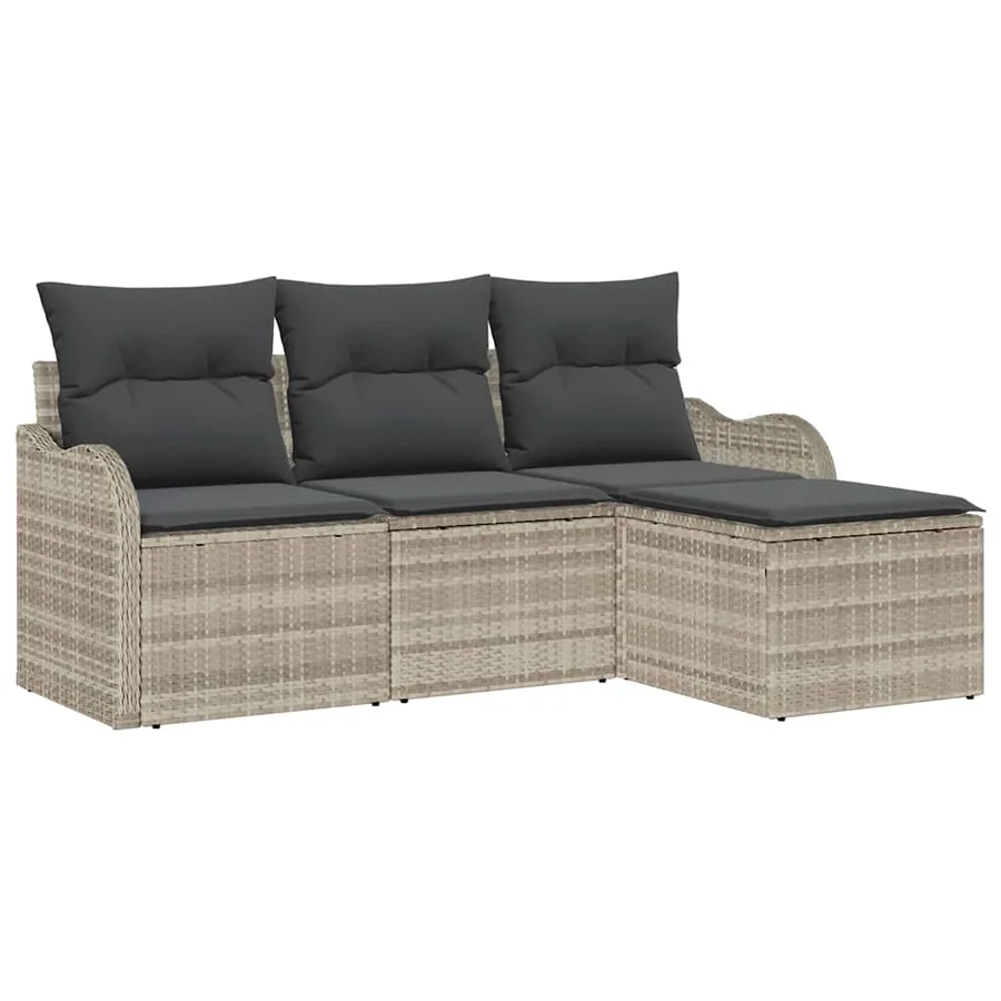 Ensemble de canapé de jardin 4 pcs Gris clair Poly rotin - 2