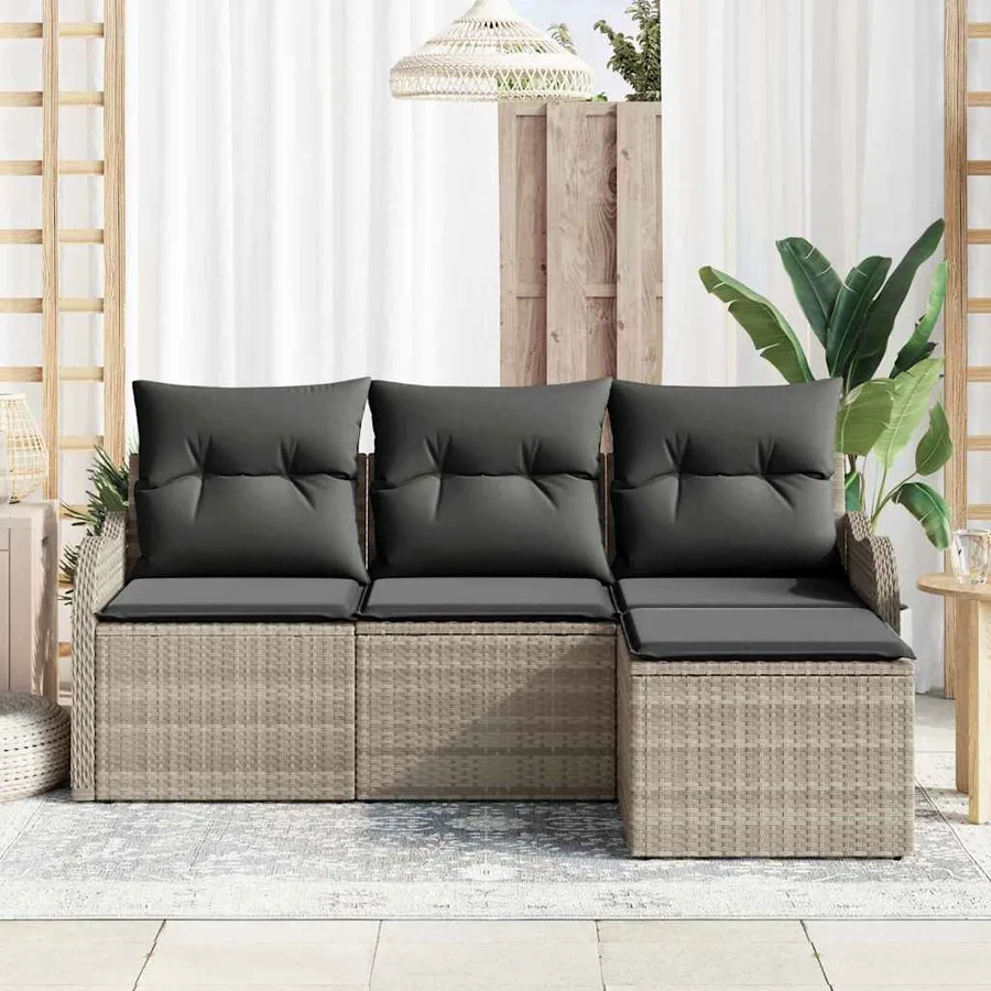 Ensemble de canapé de jardin 4 pcs Gris clair Poly rotin - 3