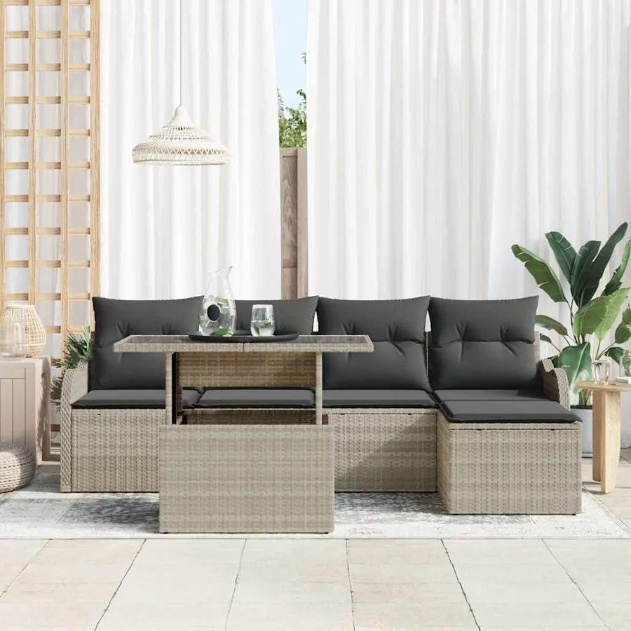Ensemble de sièges d'extérieur 6 pcs Gris clair Poly rotin - 3