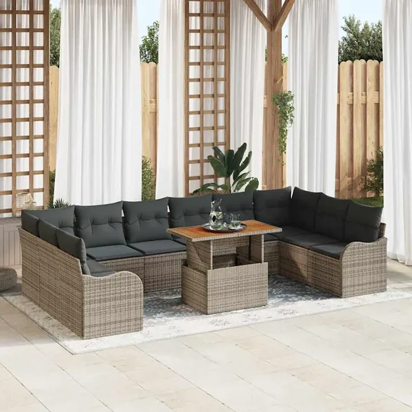 Ensemble de canapé de jardin avec coussin 11 pcs Gris