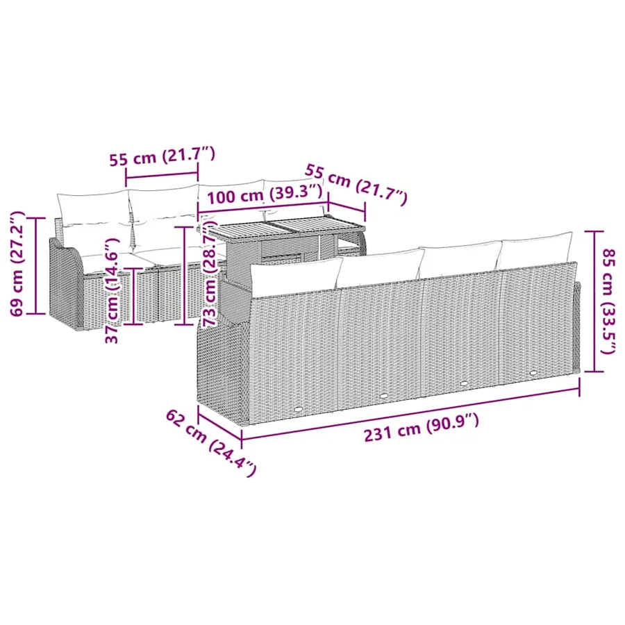 Ensemble de canapé de jardin avec coussin 7 pcs Gris - 10