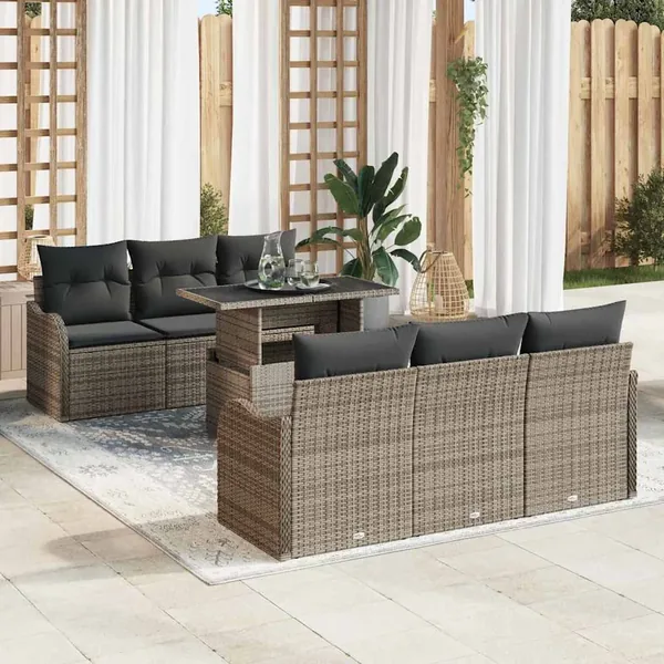 Ensemble de canapé de jardin avec coussin 7 pcs Gris Poly rotin