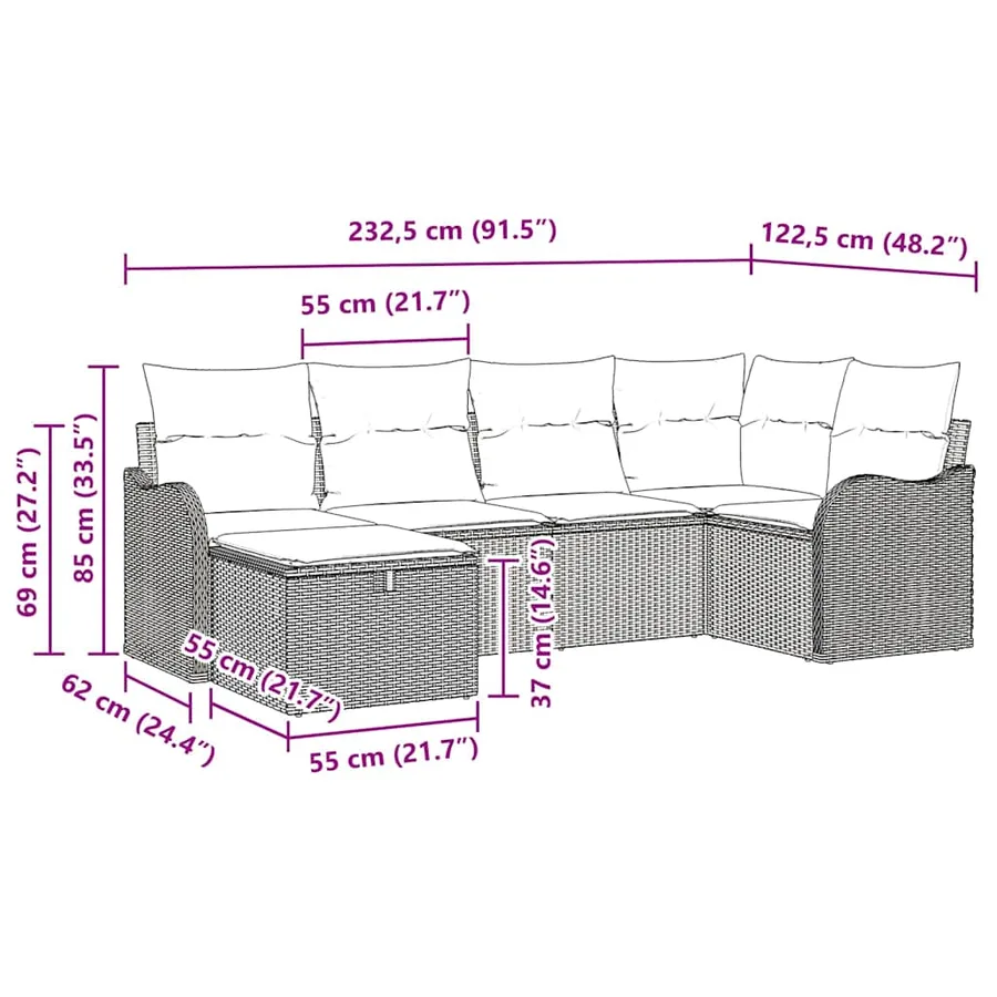Ensemble de canapé de jardin avec coussin 6 pcs Gris Poly rotin - 10