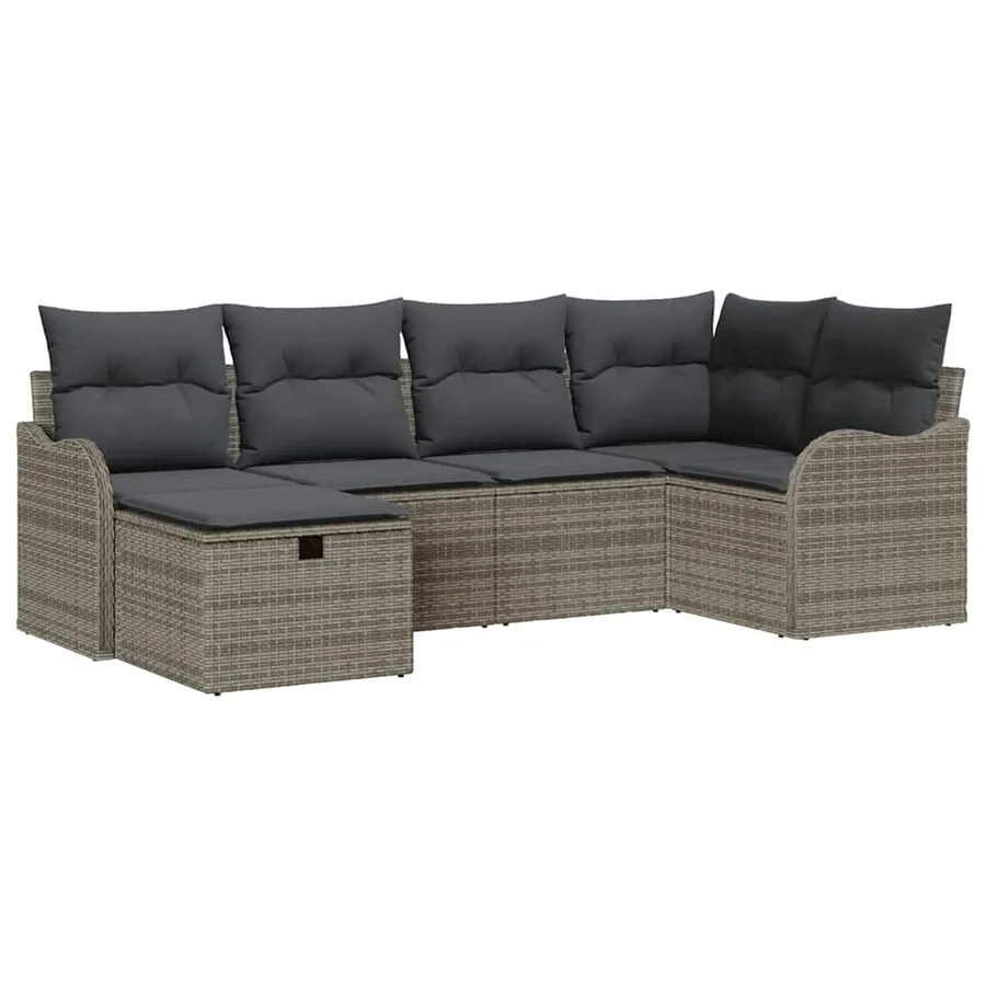 Ensemble de canapé de jardin avec coussin 6 pcs Gris Poly rotin - 2