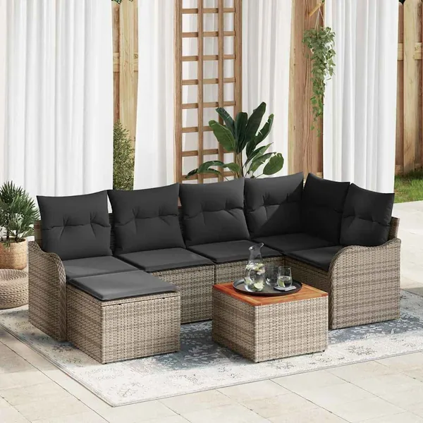 Ensemble de canapé de jardin avec coussin 7 pcs Gris polyrotin