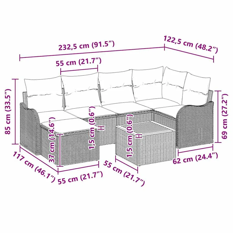 Ensemble de canapé de jardin avec coussin 7 pcs Gris polyrotin - 8