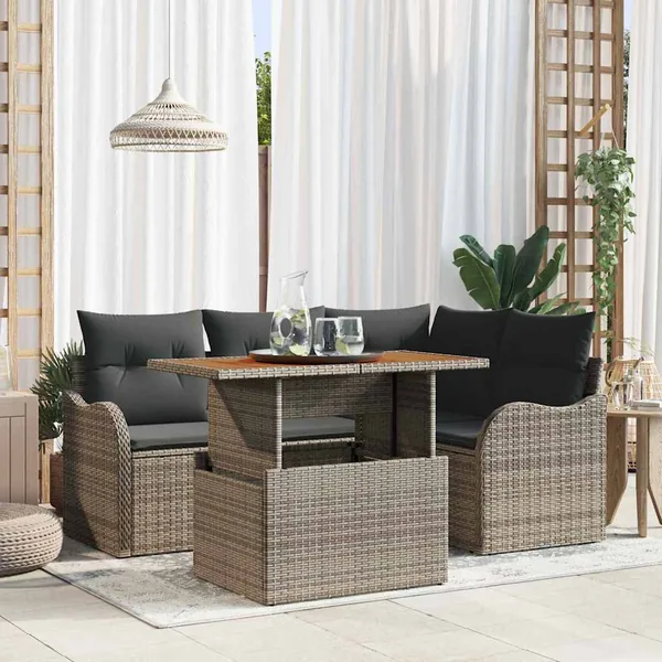 Ensemble de canapé de jardin avec coussin 5 pcs Gris polyrotin