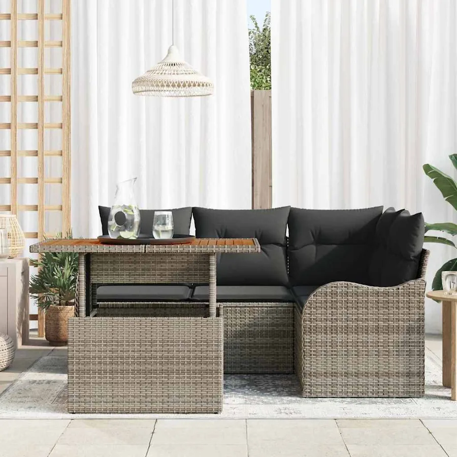 Ensemble de canapé de jardin avec coussin 5 pcs Gris polyrotin - 3