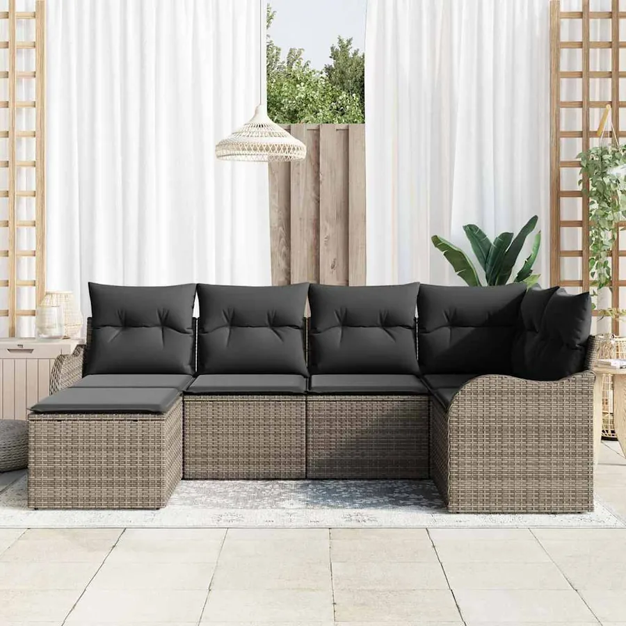 Ensemble de canapé de jardin 6 pcs Gris polyrotin - 3