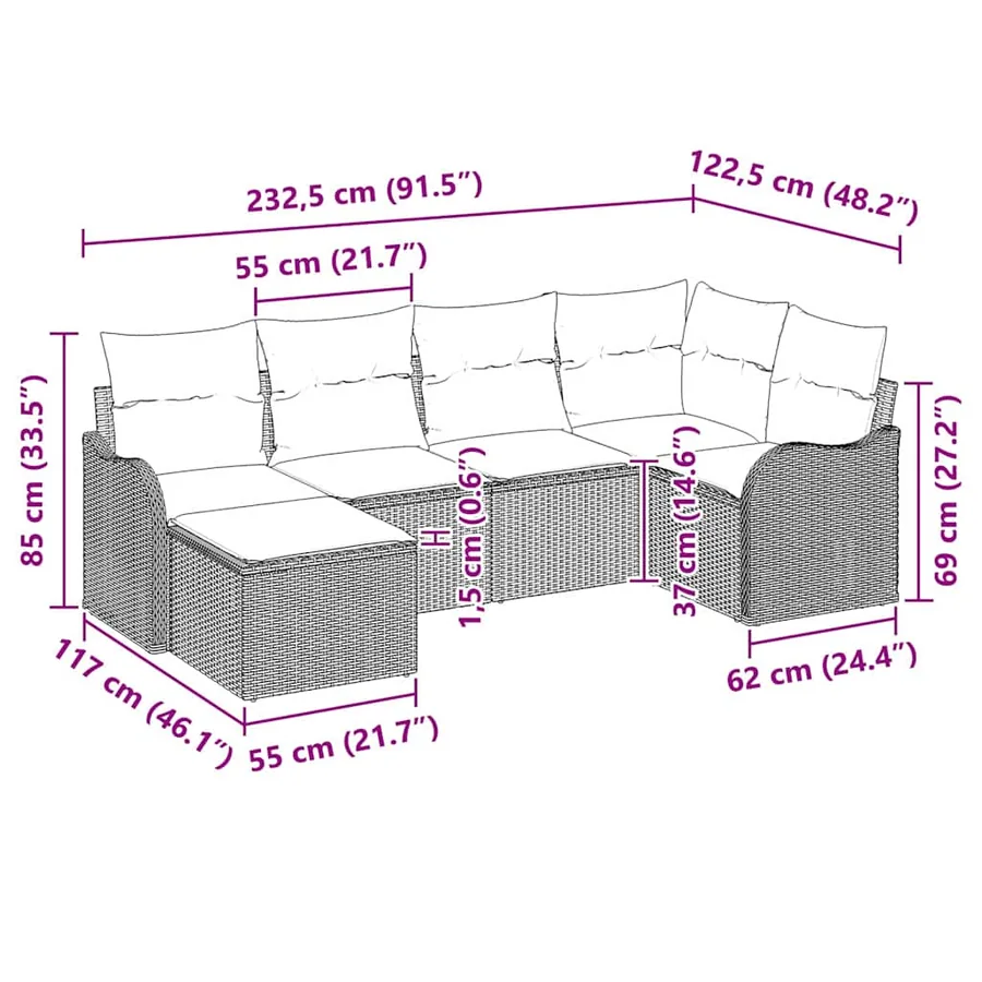 Ensemble de canapé de jardin 6 pcs Gris polyrotin - 9