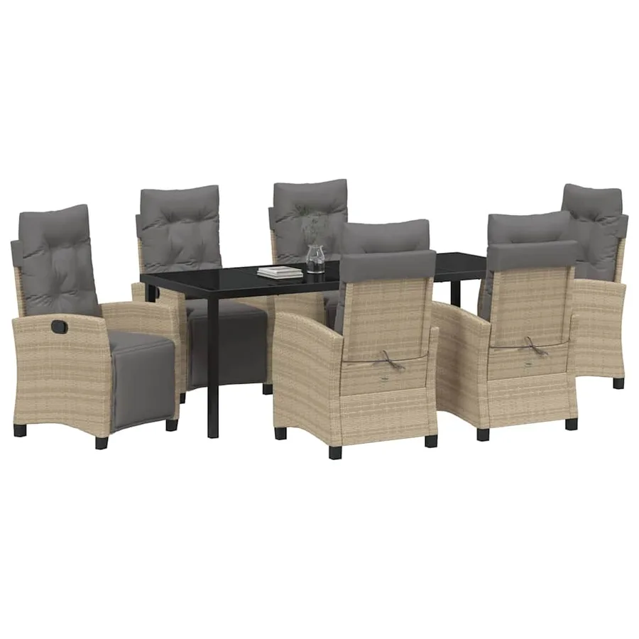Ensemble de salle à manger pour jardin 7 pcs Beige polyrotin - 3