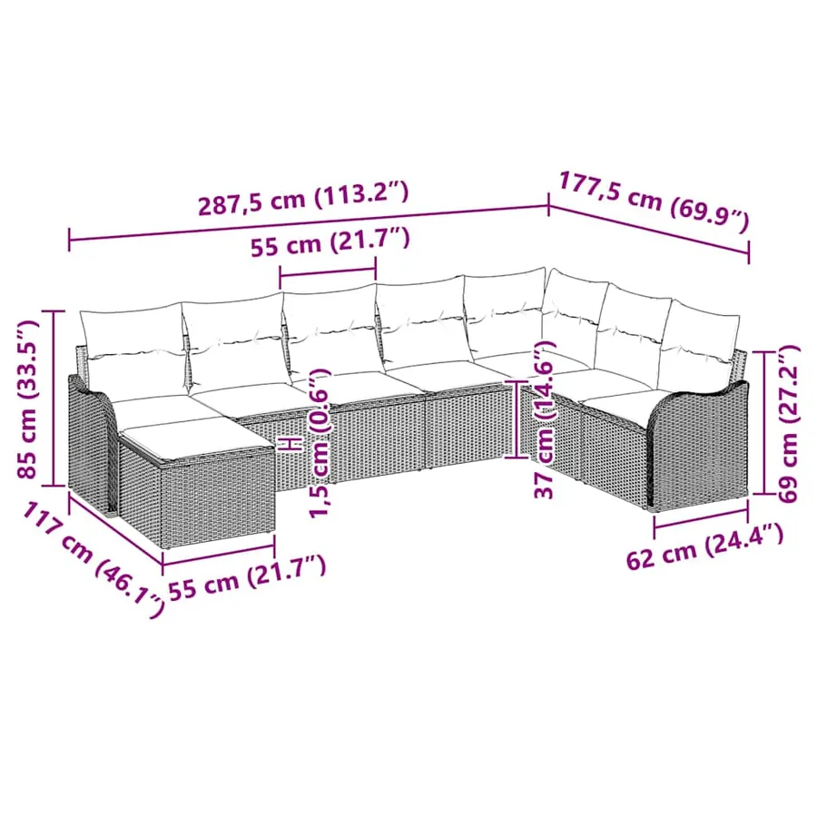 Ensemble de canapé de jardin 9 pcs Gris clair Poly rotin - 10