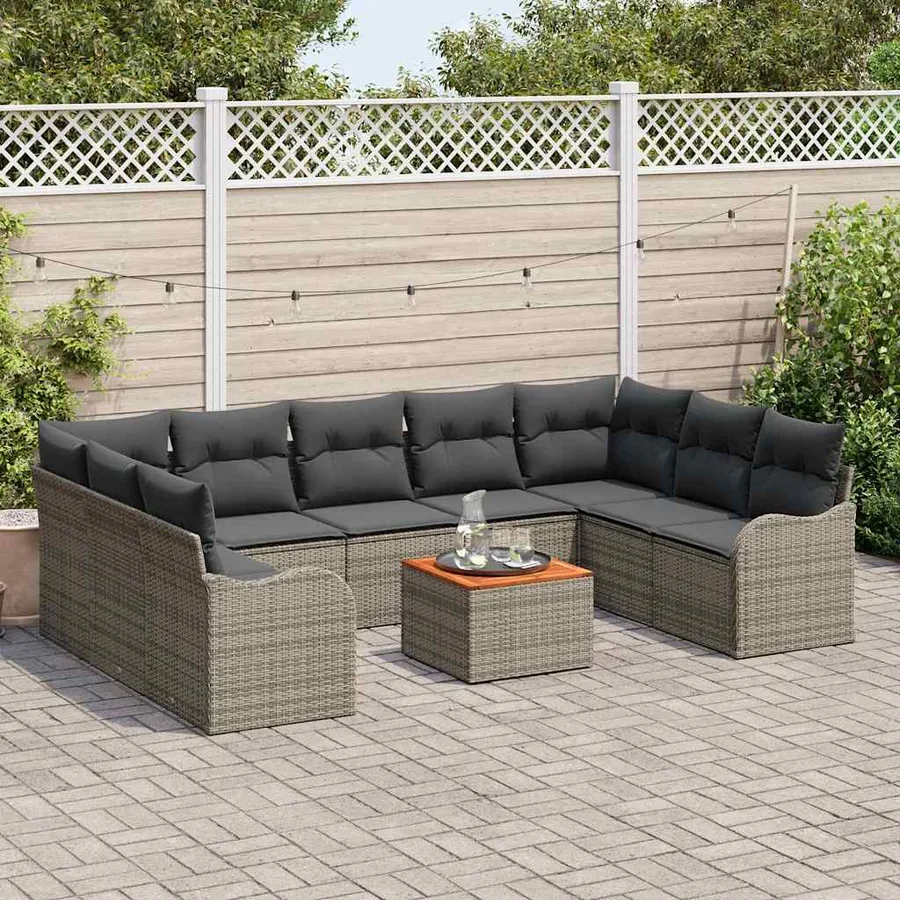 Ensemble de canapé de jardin avec coussin 10 pcs Gris polyrotin - 3